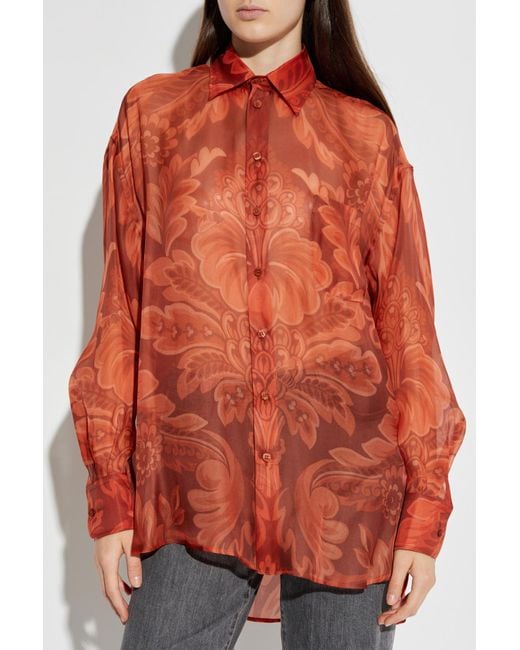 Etro Red Silk Shirt With Floral Motif