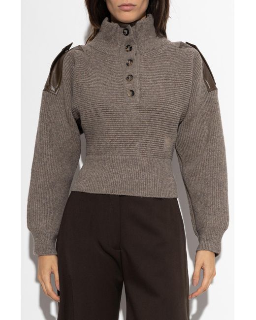 Burberry Brown Sweater With Leather Epaulets