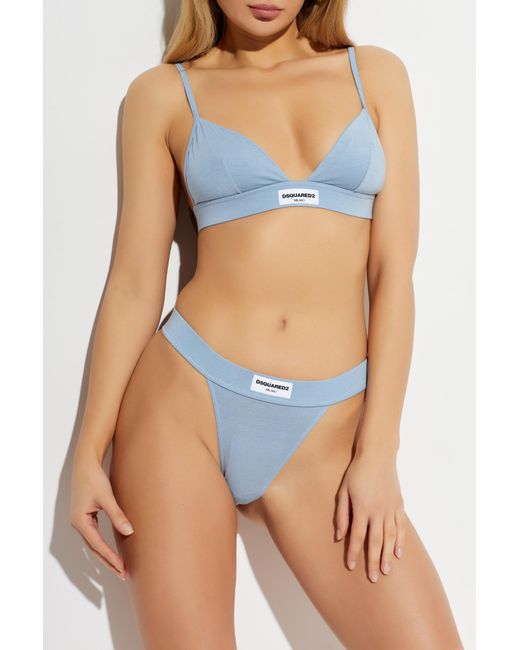 DSquared² Blue Bra With Logo Patch
