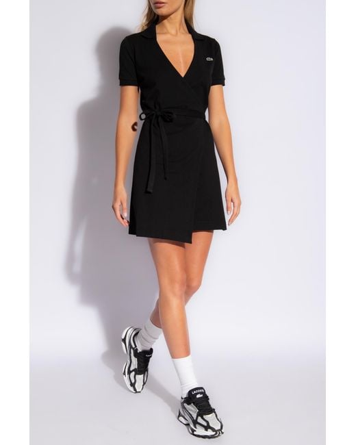 Lacoste Black Wrap-over Dress With Logo,