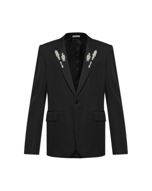 Alexander McQueen Black Blazer With Shimmering Appliqués for men
