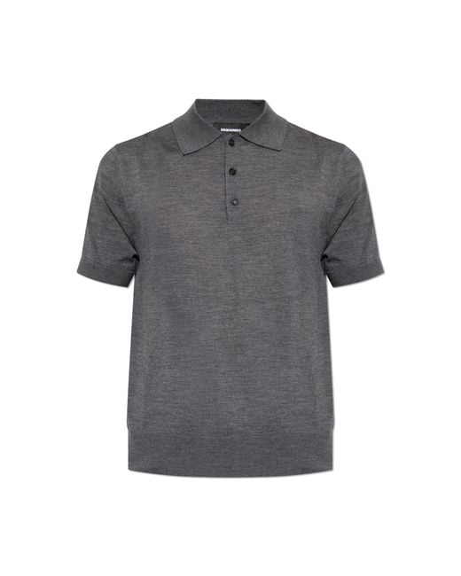 DSquared² Gray Wool Polo Shirt With Embroidered Logo for men