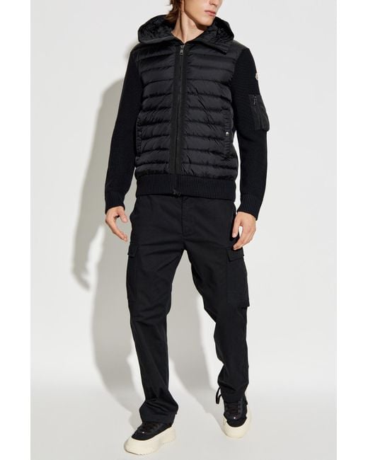 Moncler Black Cardigan With Down Front for men