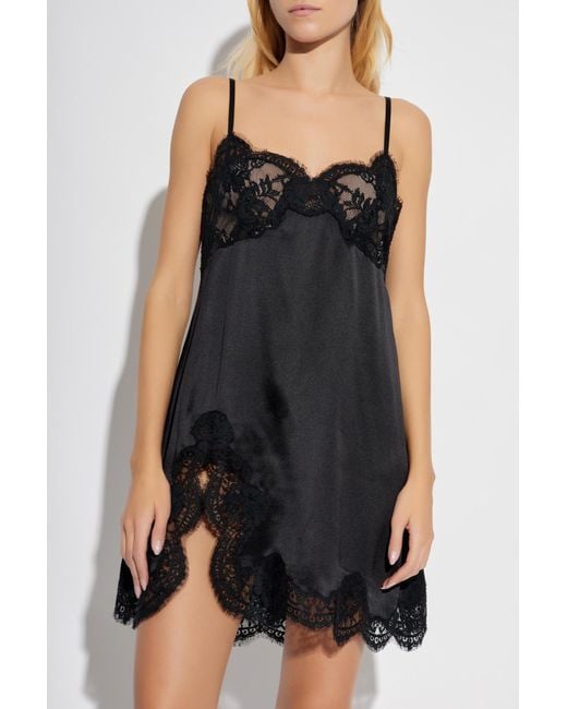 Dolce & Gabbana Black Silk Dress With Lace Inserts
