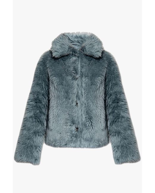 Yves Salomon Blue Short Faux Fur Coat