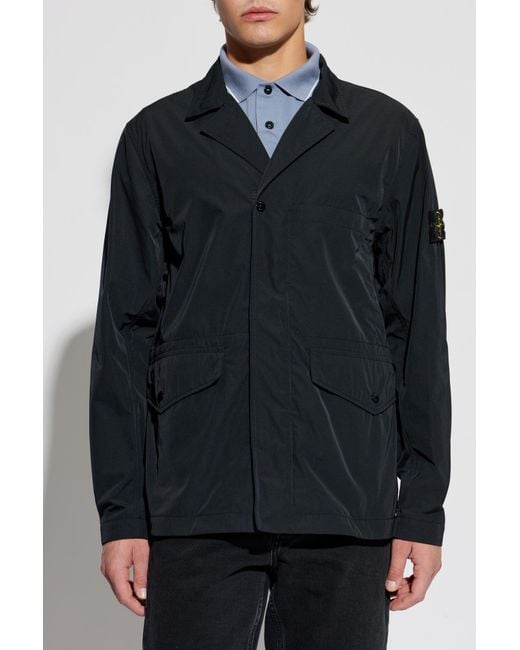 Stone Island Blue Lightweight Jacket With Logo Patch for men