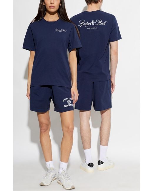 Sporty & Rich Blue Sweat Shorts With Print