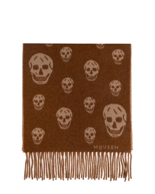 McQueen Brown Scarf With Skull Motif for men