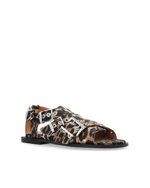 Ganni Black Animal Print Sandals