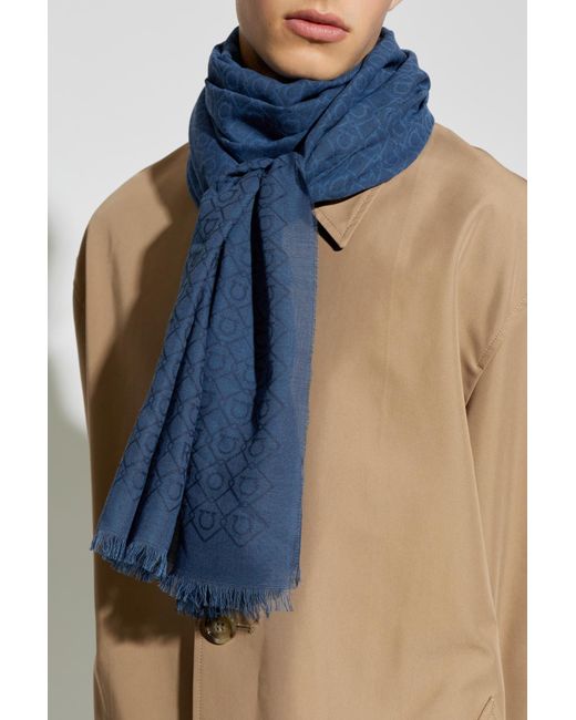 Ferragamo Blue Scarf With Monogram for men