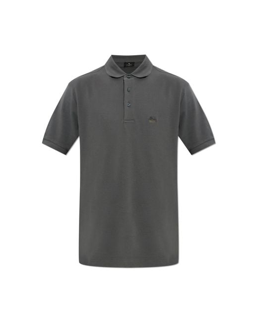 Etro Gray Polo With Embroidered Logo for men