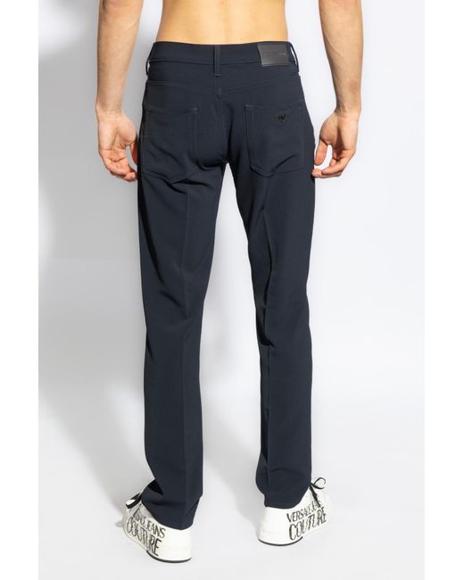 Emporio Armani Blue Pants With A Logo-shaped Application, for men