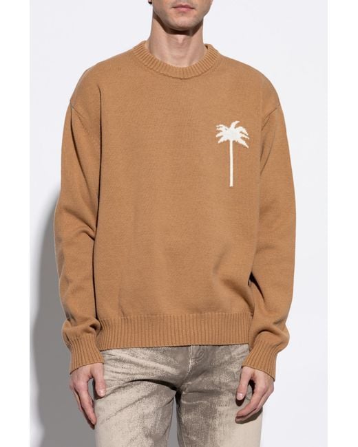 Palm Angels Orange Sweater With Palm Pattern for men