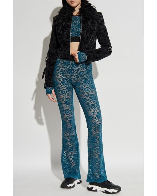 Versace Jeans Couture Blue Lace Top With Long Sleeves