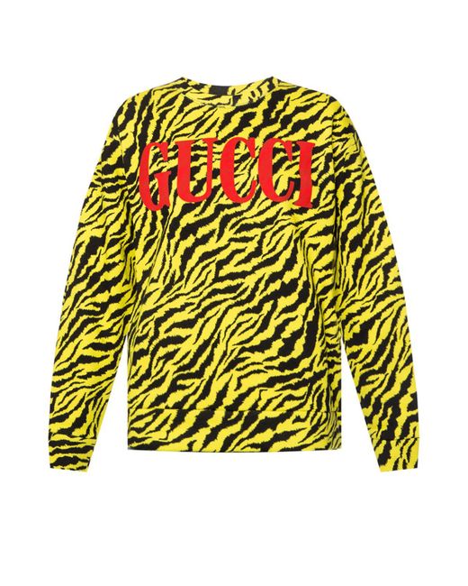 Gucci Yellow Oversize Sweatshirt With Zebra Print