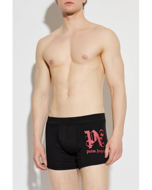 Palm Angels Black Two-Pack Of Boxers With Logo for men