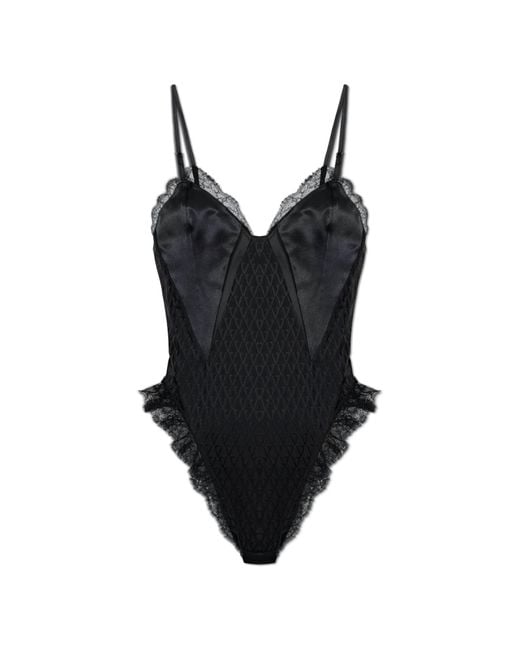 Versace Black Bodysuit With Lace Inserts,