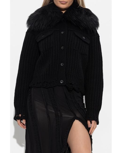 Blumarine Black Cardigan With Fur Insert