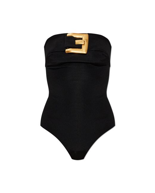 Balmain Black Bodysuit With Bare Shoulders