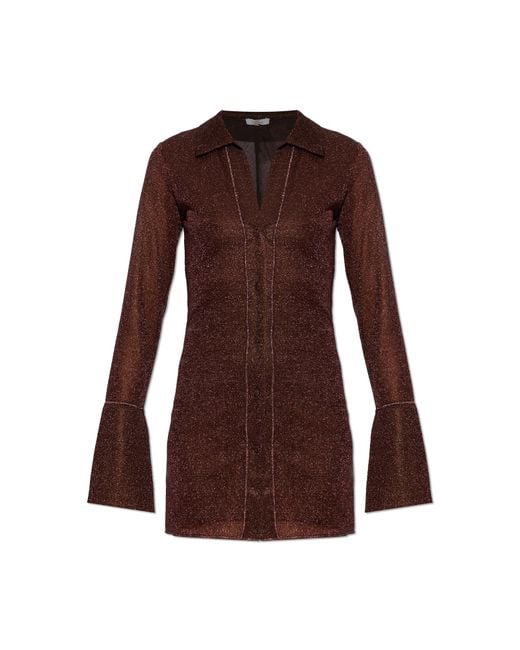 Oseree Brown Dress With Lurex Thread