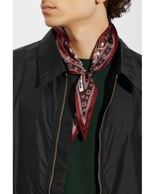 Acne Red Silk Scarf With A Pattern
