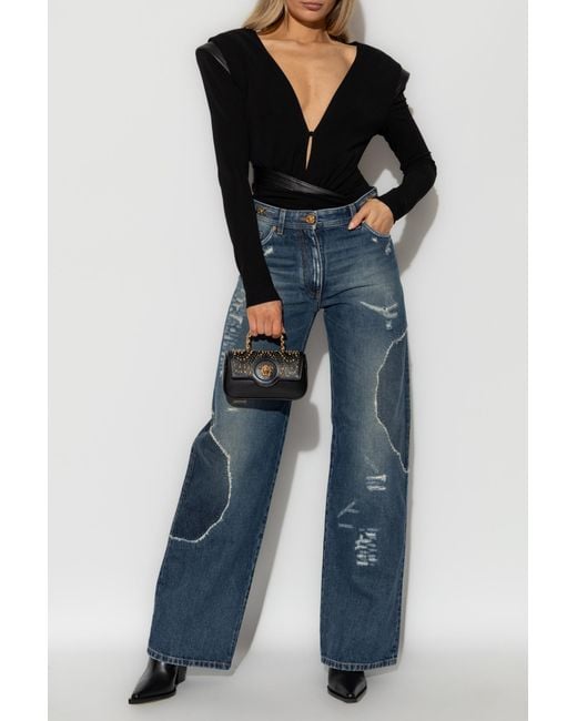 Versace Black Bodysuit With Leather Inserts