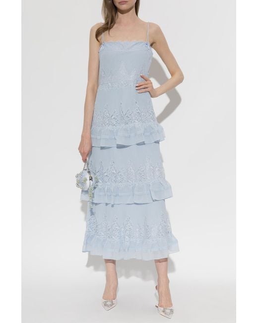Self-Portrait White Pleated Dress With Lace Inserts