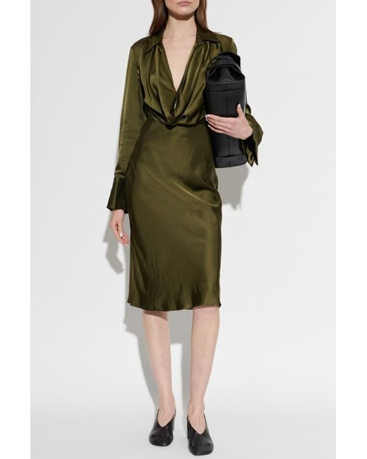 Blumarine Green Satin Dress With Long Sleeves