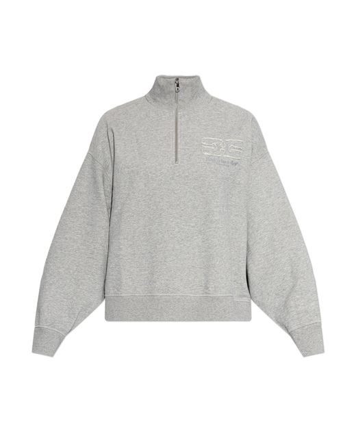 Ganni Gray "Oversize" Sweatshirt With A Stand-Up Collar