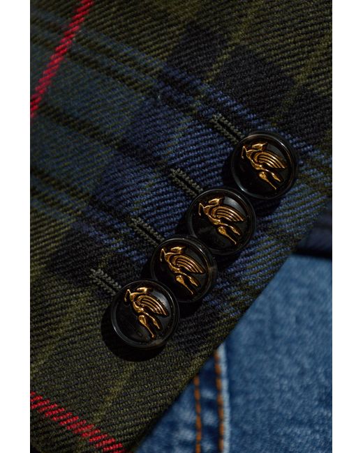 Etro Black Wool Blazer With Check Pattern