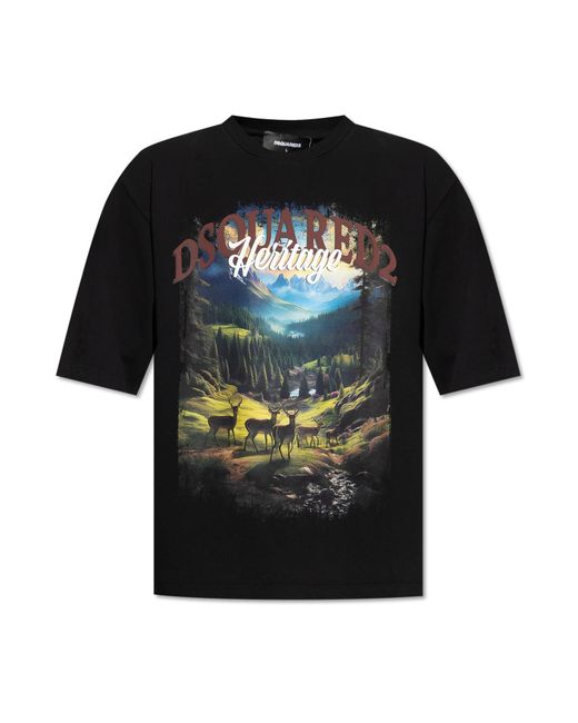 DSquared² Black T-Shirt With Print for men