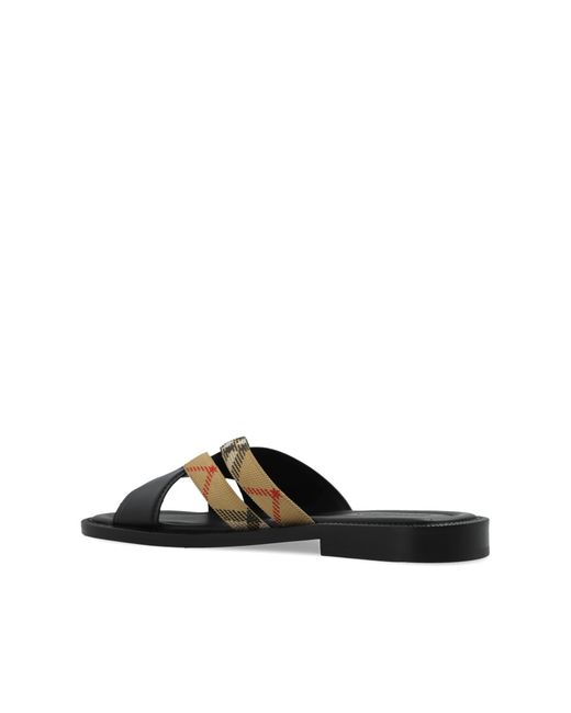 Burberry Black Leather Slides for men