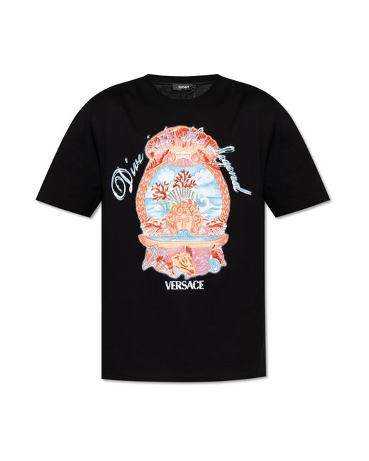 Versace Black T-Shirt With Colorful Print for men