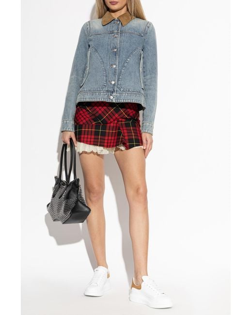 McQueen Red Short Skirt With A Checked Pattern
