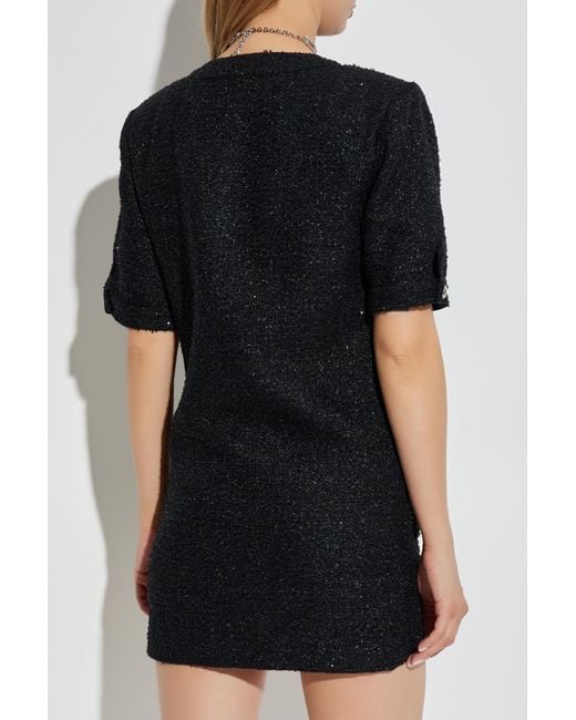 Alessandra Rich Black Tweed Dress With A Bow