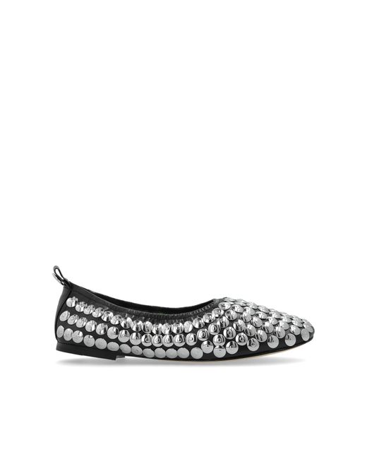 Tory Burch White Leather Ballet Flats With Studs