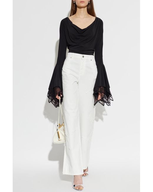Blumarine White Jeans With Lace Inserts