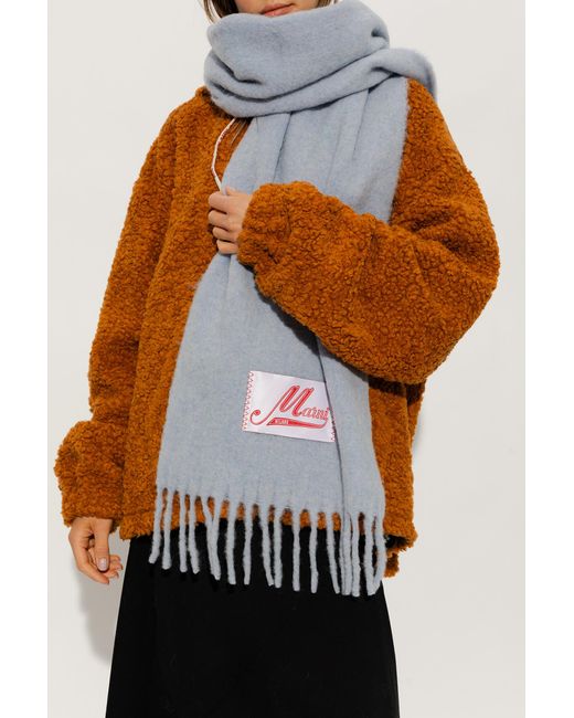 Marni White Scarf With Logo Patch