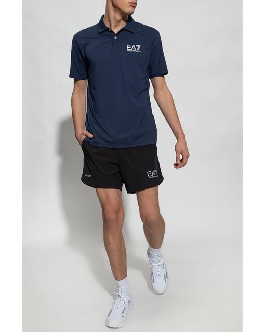 EA7 Blue Polo Shirt With Logo for men