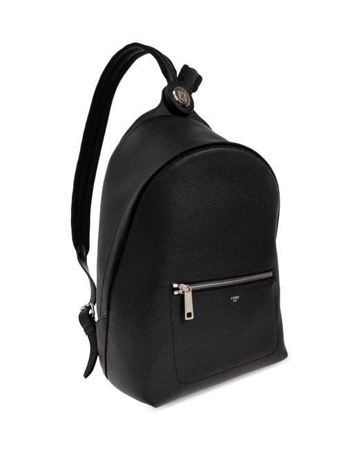 Fendi Black Leather Backpack With Logo for men