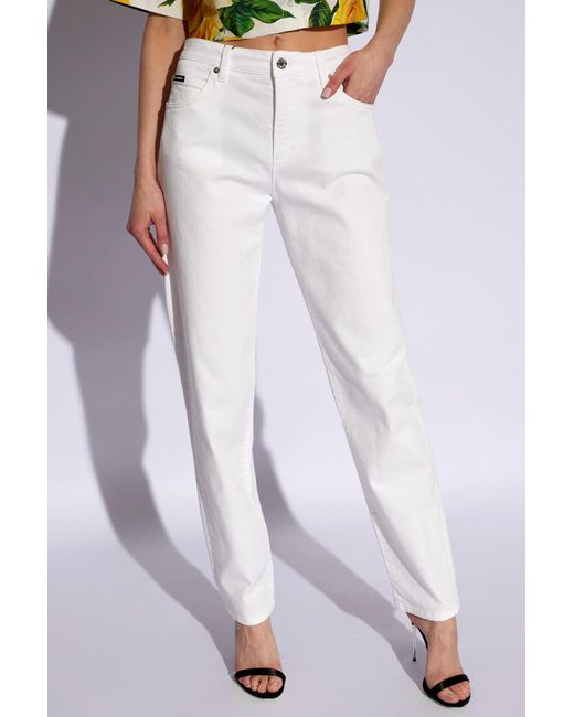 Dolce & Gabbana White Jeans With Logo Application,