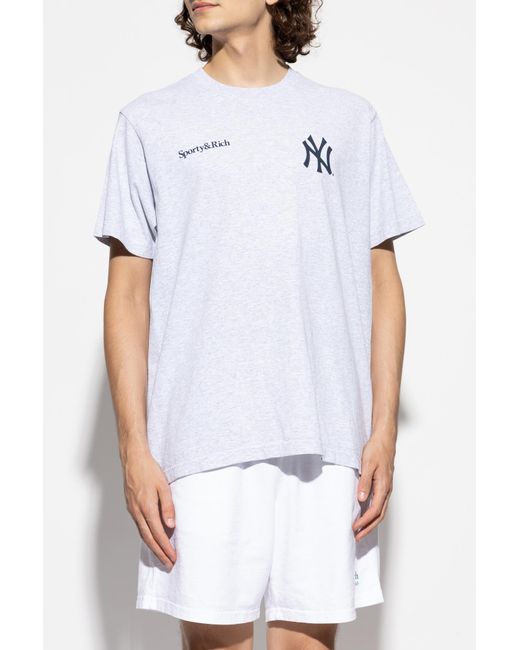 Sporty & Rich White T-Shirt From The "Yankees Serif Crewneck" Collection