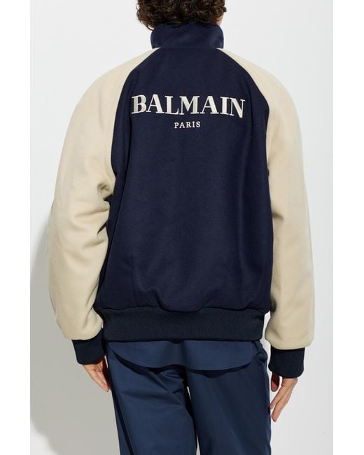 Balmain Blue Wool Bomber Jacket for men