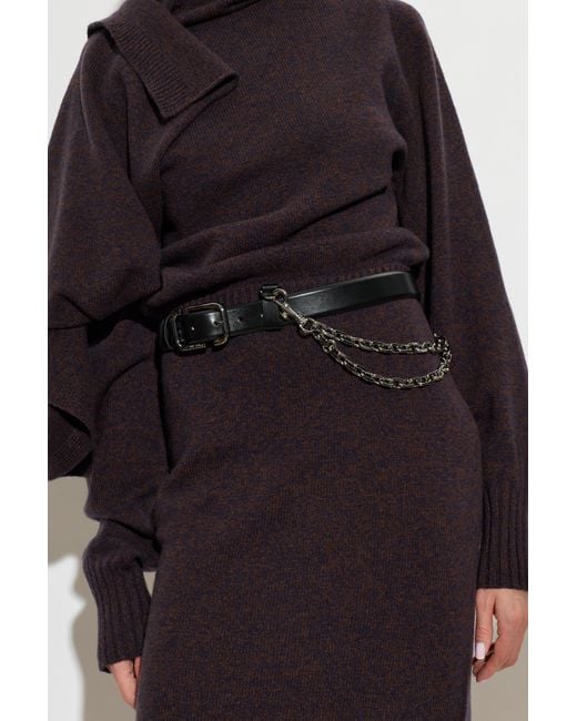 The Attico Black Leather Belt With Chain