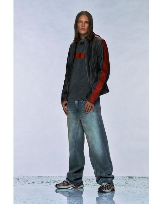 Diesel blue leather jacket deals