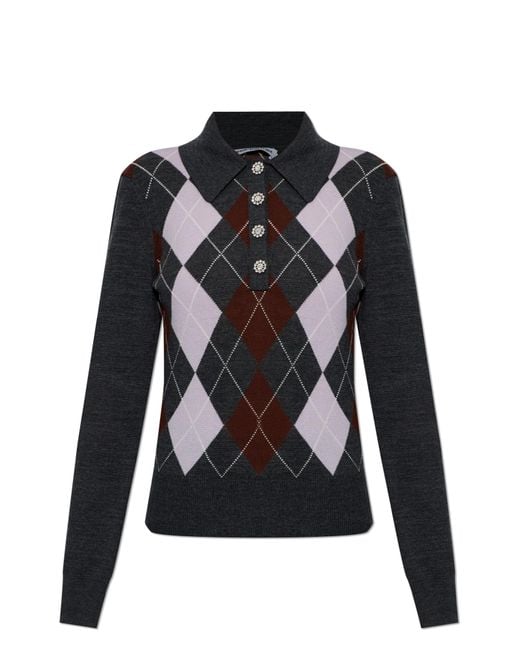 Self-Portrait Black Wool Polo With Long Sleeves