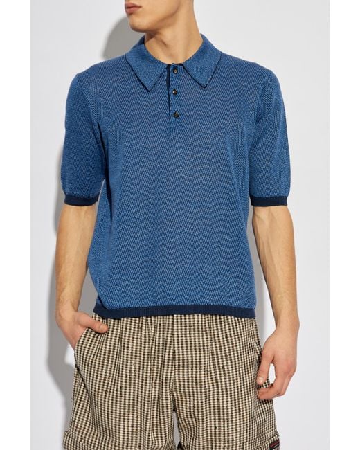 Bottega Veneta Blue Patterned Polo for men
