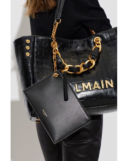 Balmain Black Leather 'Pulse' Pouch With Chain