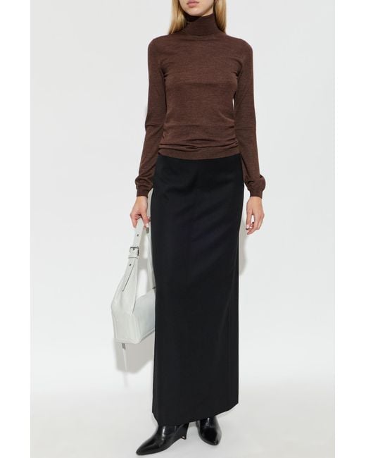 Maison Margiela Black Wool Skirt With Slit