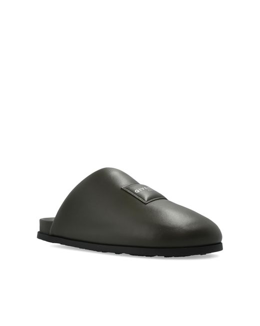 Givenchy Black Leather Slides With Logo Patch for men